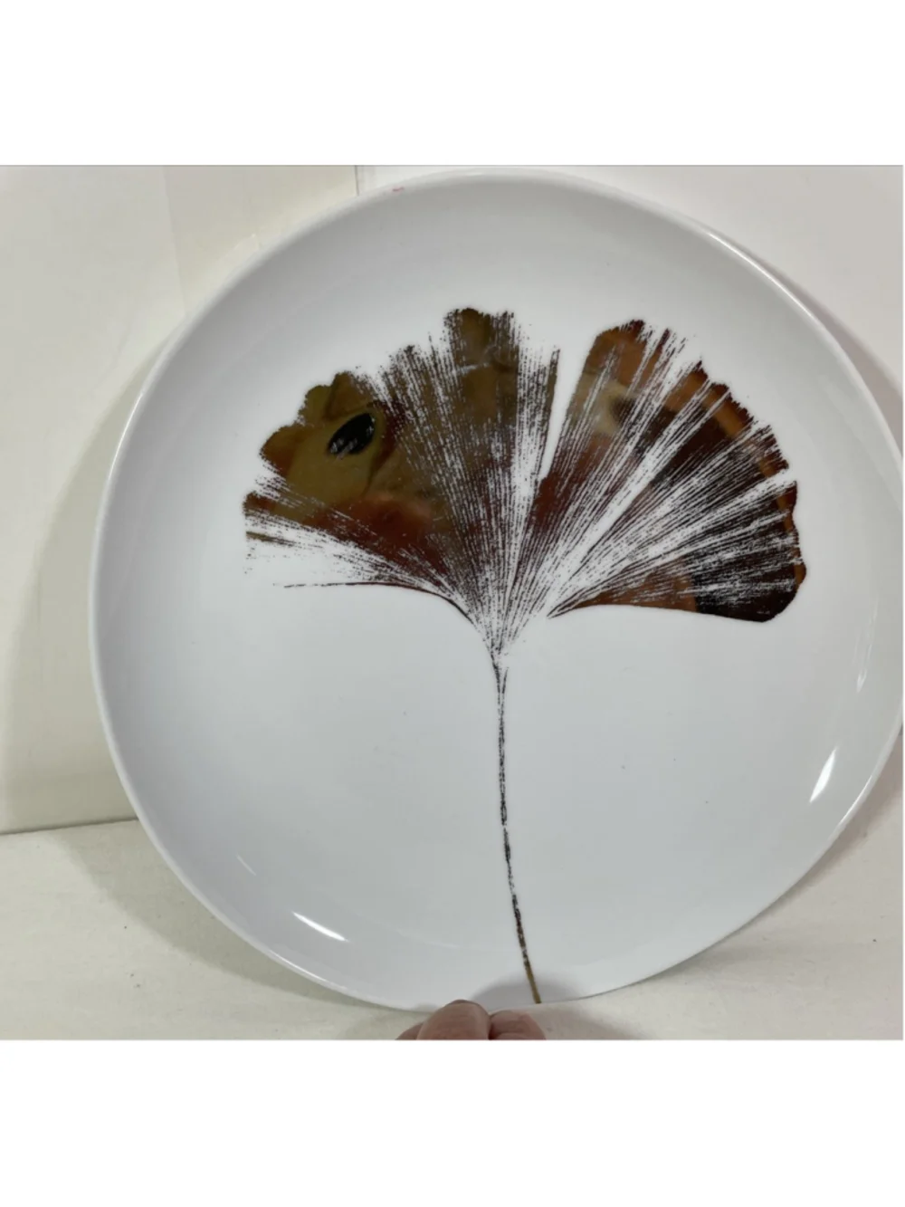 West Elm Metallic Ginkgo Leaf Salad Plate Dinnerware 8-1/2